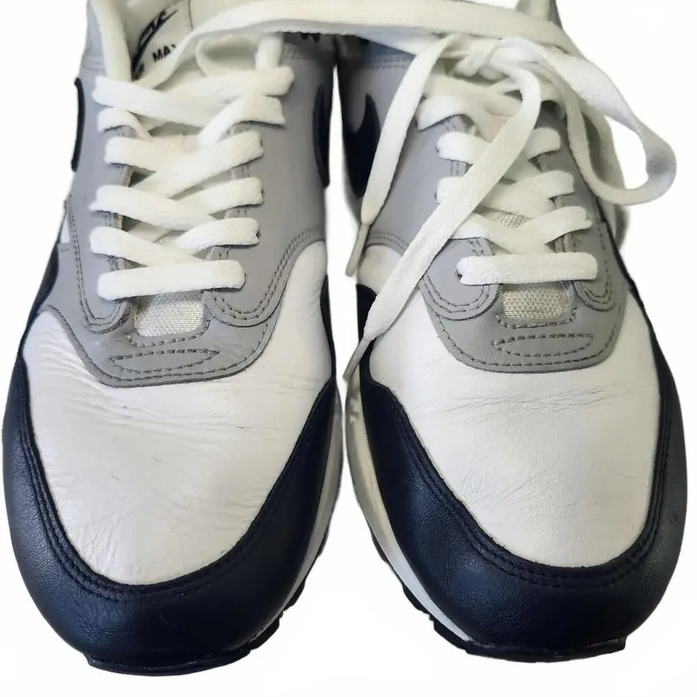 Nike Air Max 1 Men's Sneakers Size 10 White Gray Navy - Picture 8 of 9